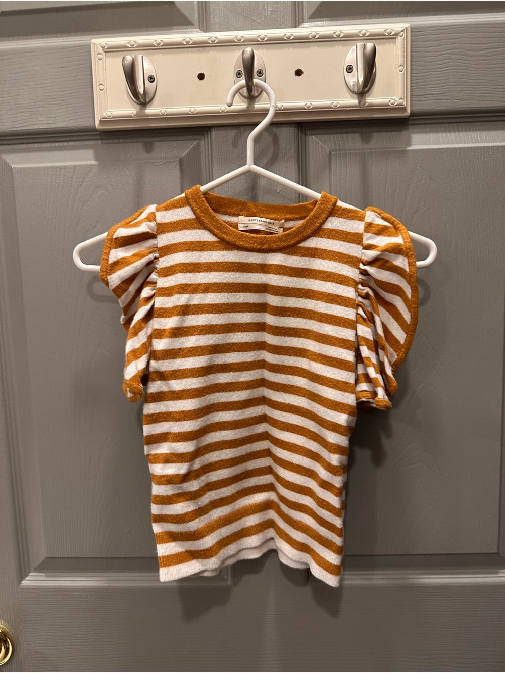 Anthropologie Striped Puff Sleeve Tee - White & Mustard